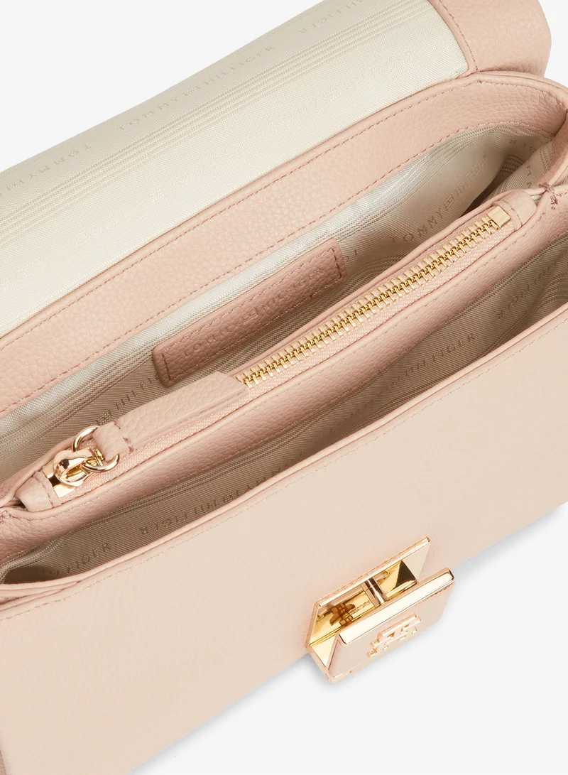 Tommy Hilfiger Misty Blush TH Monogram Pebble Grain Crossbody Bag for Women | Best Price UAE